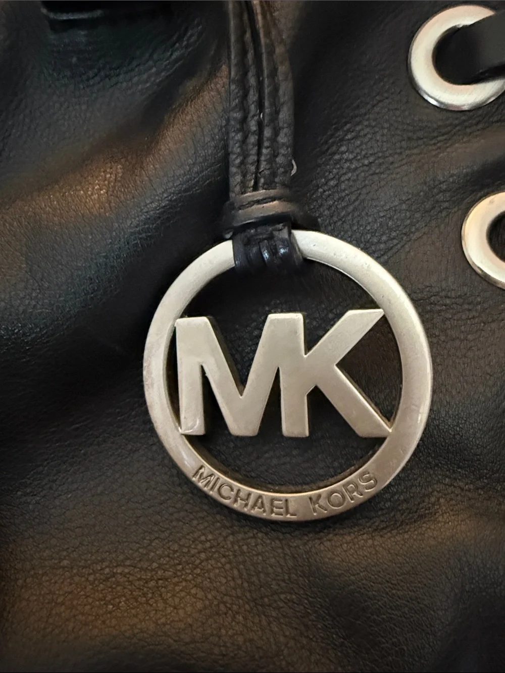 Michael Kors Black Leather Shoulder Bag with Braided Handles and Tassel